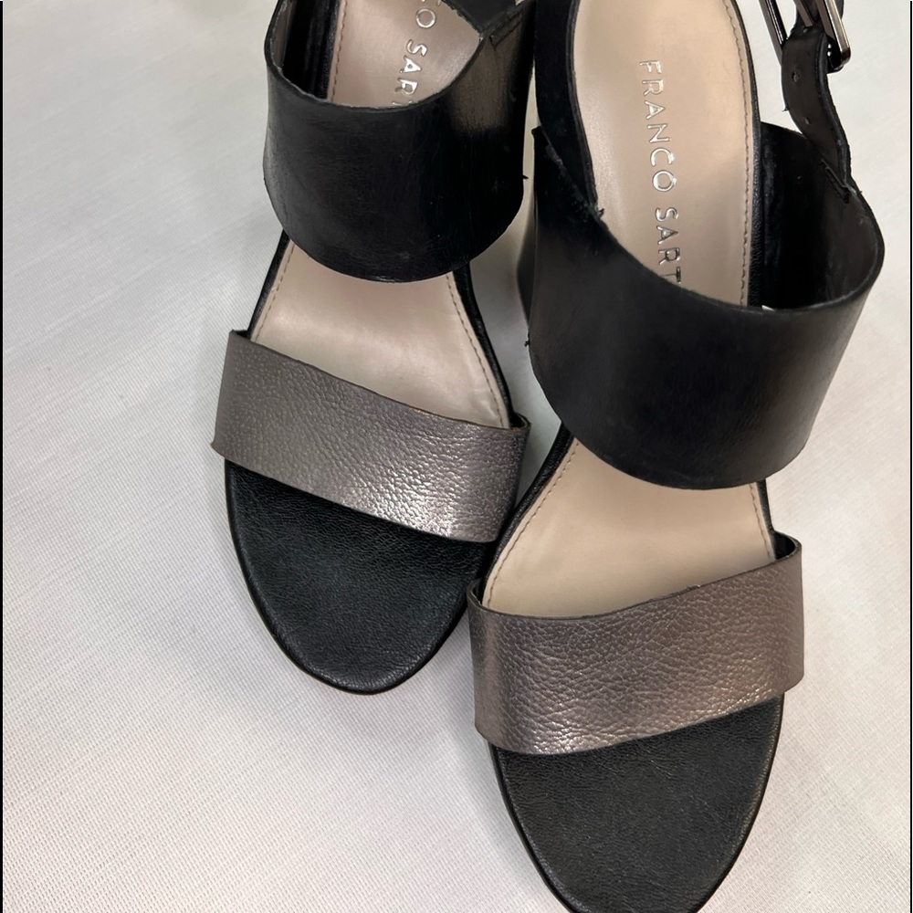 Franco Sarto Georgette Wedges Leather Black & Grey Women’s Size 7.5